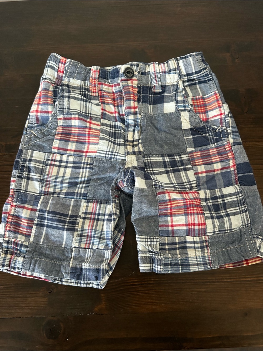 GAP Patchwork Plaid Flat-Front Shorts - Blue, Red, White